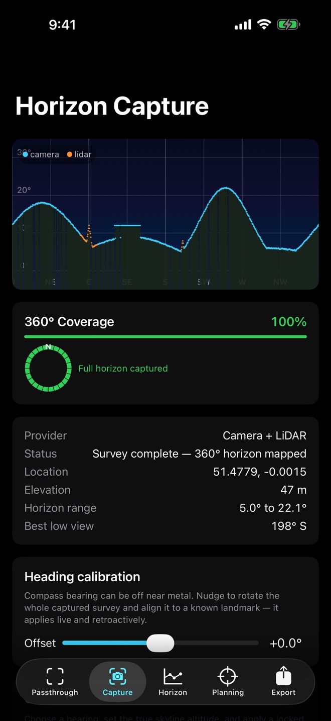 Guided horizon capture interface